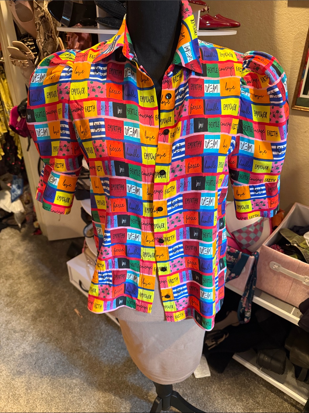 Alice + Olivia Multicolor Patchwork Graphic Button-Down Shirt